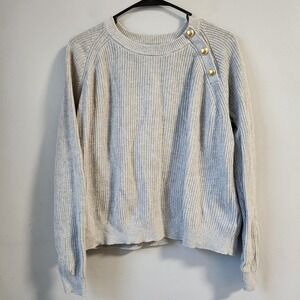 J.Crew Women's Gray‎ Crewneck Knit Sweater With Gold Button Detail - Size L